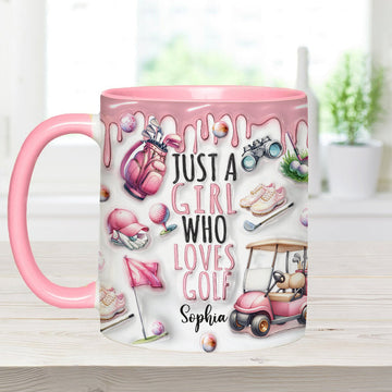 Just A Girl Who Loves Golf Custom Accent Mug, Womens Golf Gifts, Golf Mug, Gift For Golfers