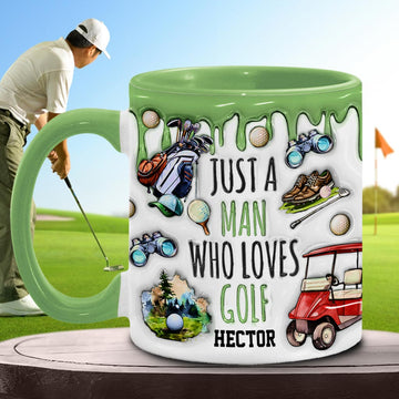 Just A Man Who Loves Golf Custom Accent Mug, Men Golf Gifts, Golf Mug, Gift For Golfers