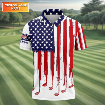 American Flag Custom Golf Polo Shirt, Funny Golf Shirt, 4th Of July Golf Shirt, America 250 Anniversary Shirt