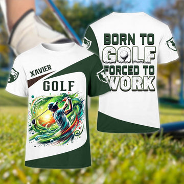 Born To Golf Forced To Work, Personalized Golf Shirt, Unique Gift For Golfer, Funny Golf Polo Shirt
