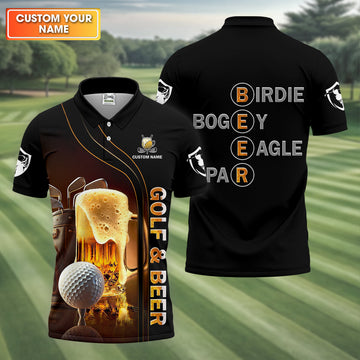 Golf And Beer Custom Men's Funny Graphic Golf Polo Shirt, Christmas Golf Gift, Gift For Golfer