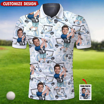 Custom Photo Funny Golf Polo Shirts With Faces, Hilarious Golf Shirts For Dad