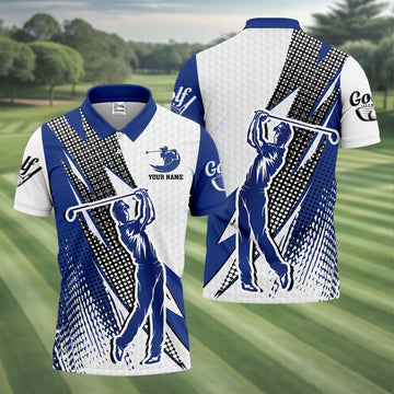 Blue White Golf Men's Golf Polo Shirt, Golfing Apparel, Mens Golf Gift, Funny Golf Shirt