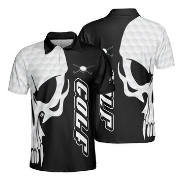 Black And White Skull Golf Polo Shirt, Men's Golf Polo Shirt, Golfing Apparel, Mens Golf Gift