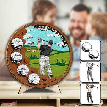 Best Dad By Par Personalized 2 Layered Wood Sign, Golf Decor, Golf Gifts For Dad