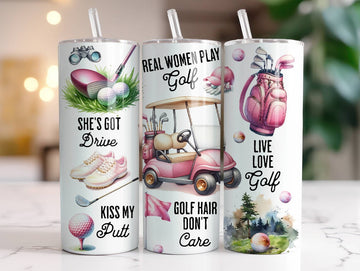Real Woman Play Golf Skinny Tumbler, Golf Gifts For Women, Women's Stainless Steel Travel Mug