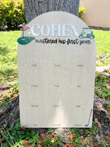 Golf Baby Photo Board 2 Layered Custom Wood Sign, Gift For Golfer