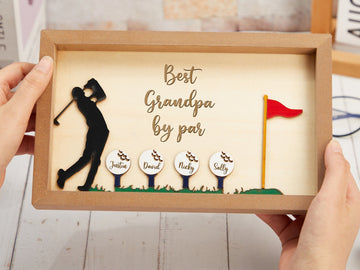 Best Grandpa By Par Custom 2 Layered Wood Sign, Christmas Golf Gift, Gifts For Dad