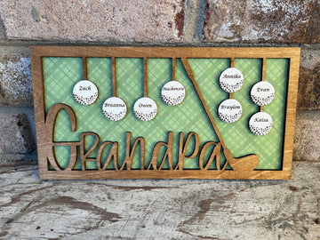 Personalized Dad And Grandpa Golf Ball 2 Layered Sign, Christmas Golf Gift, Gifts For Dad