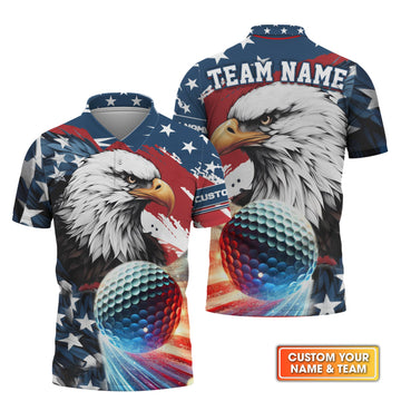 American Eagle Custom Golf Polo Shirt, Patriotic Golf Shirt, Gift For Golfers, Golf Gift Ideas