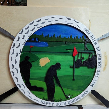 Happy Birdie Day Golf Ball Art, Custom Golf Wood Sign, Gift For Golfers